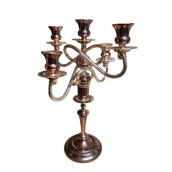 Hollywood Regency Other - Vintage 5-Arm Candelabra Candle Holder Antique Shaving Stand Silver-Plated Metal